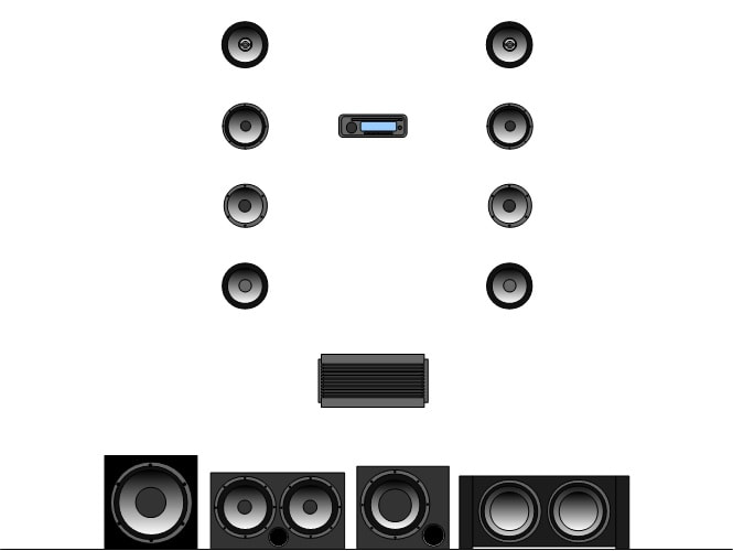 Car Audio Display Switching Kit for 4 Speakers and 4 Subwoofers